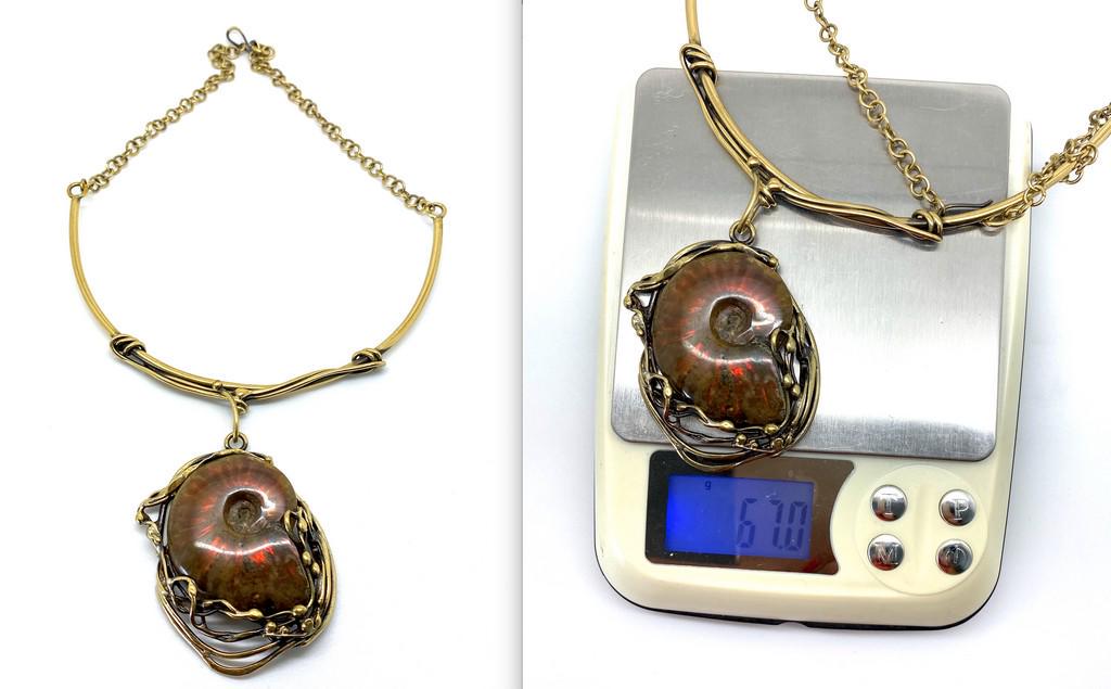 Rare ammolite opalized fossil & bronze Pendant (1 of 9)