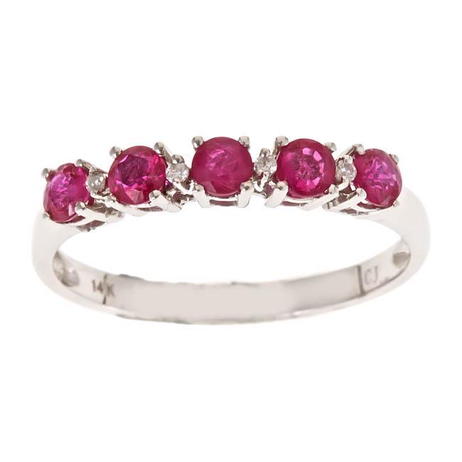 10K White Gold Ruby & Diamond Ring: Title: 10K White Gold Ruby & Diamond Ring Metal Purity: 10K White Gold Metal Weight: 1.6 Gemstones: Ruby Carat Weights: 0.56 Size/Dimensions: 3MM Diamond Clarity: I1-I2 Additional Information: 0.03 Re