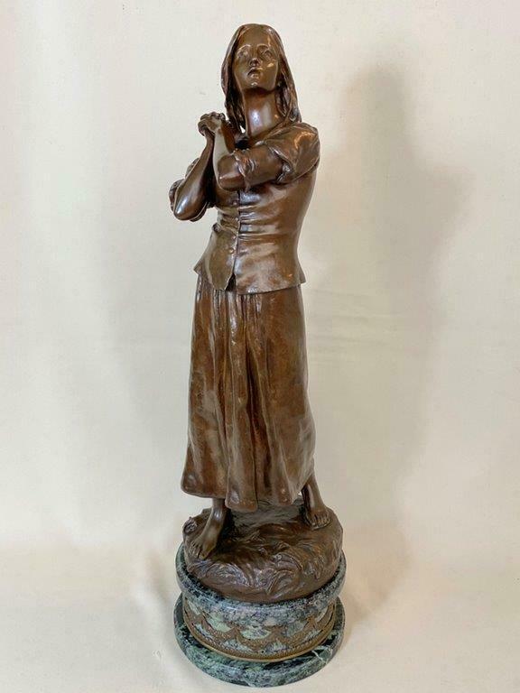Antique Bronze Sculpture Signed by François-Raoul: Antique Bronze Sculpture Signed by François-Raoul Larche (1860-1912) Original item foundry stamped and numbered 48Signed by Raoul Larche Jeanne d'Arc' or 'La Faith' , Foundry mark: Siot-Decauville Pa