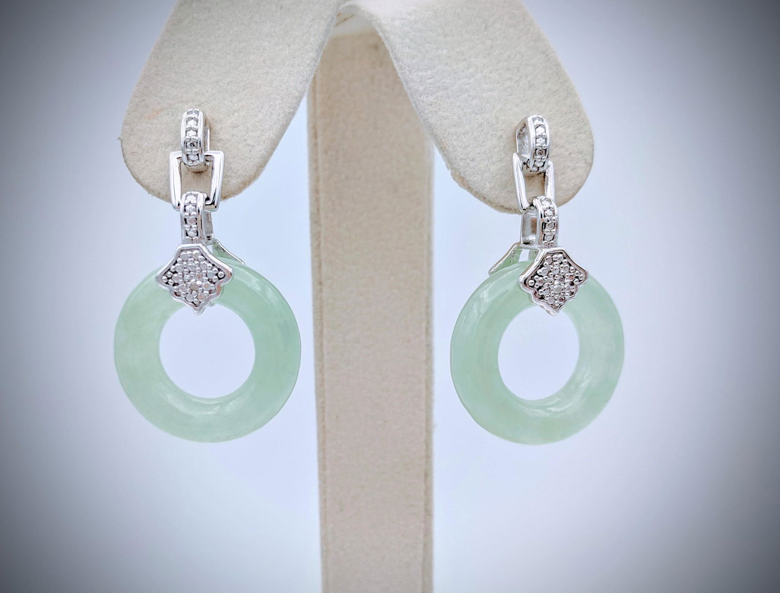 Sterling Silver Jade Loop Earrings w Diamonds (1 of 3)