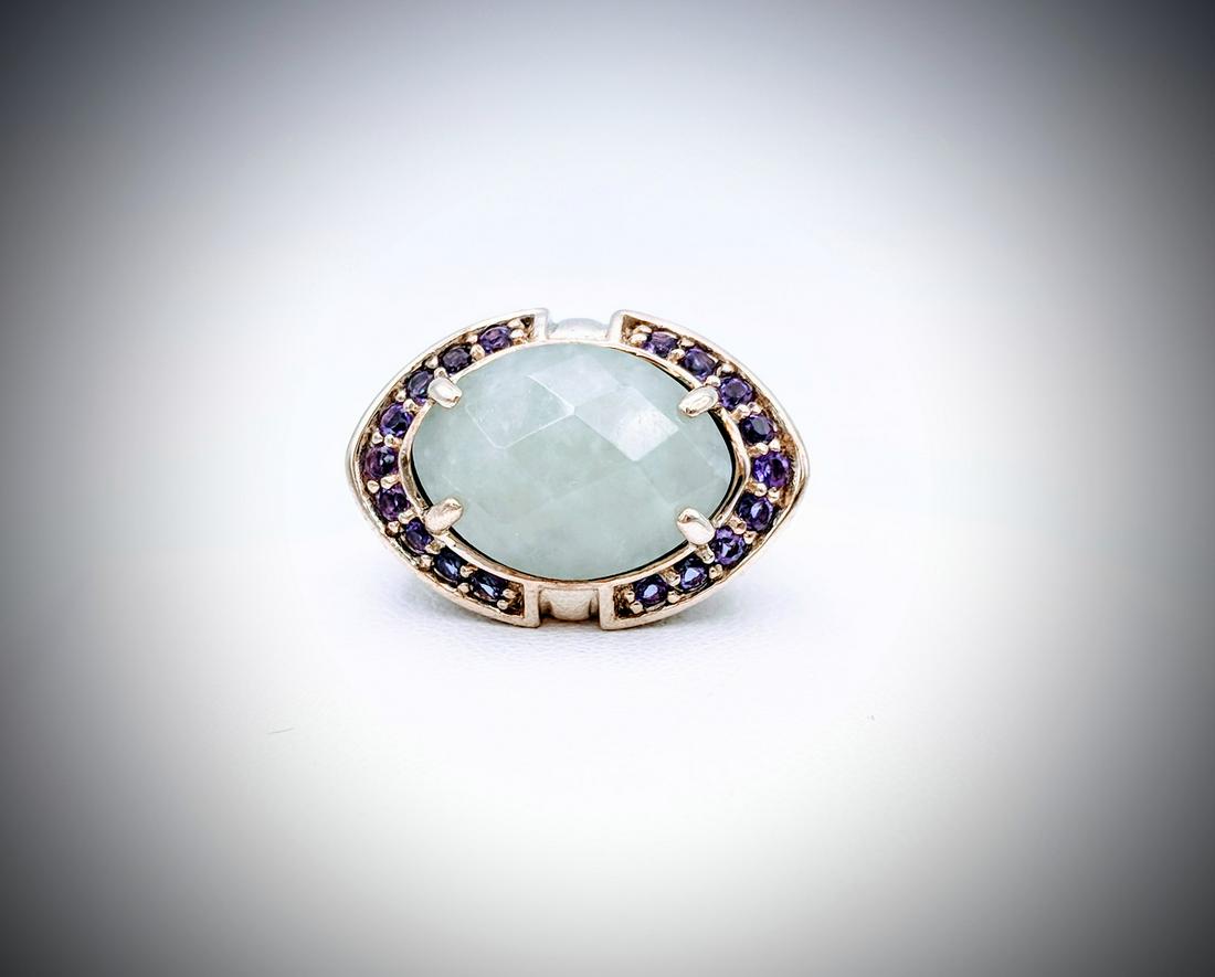 Sterling Silver Jade, Amethyst & CZ Ring Sz 7 (1 of 3)