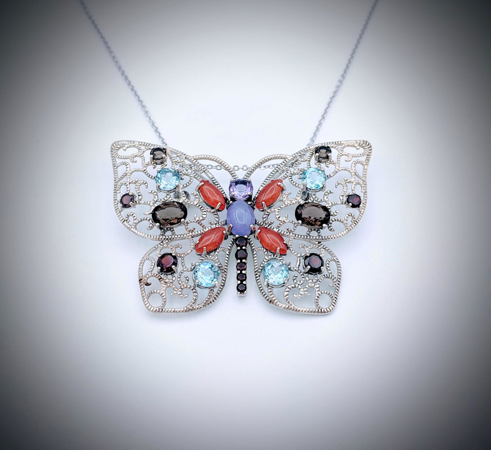 Sterling Silver Necklace & Butterfly Pendant or Brooch (1 of 3)