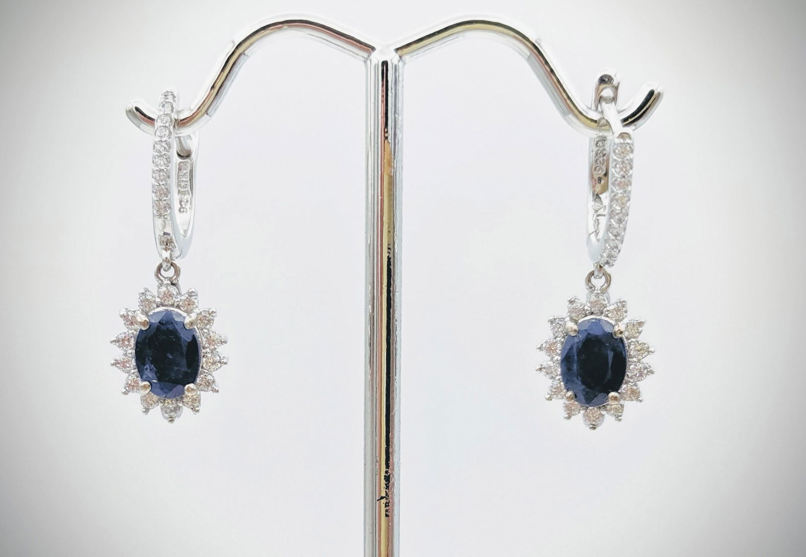 Sterling Silver Raw Blue Sapphire Earrings w Cubic (1 of 3)