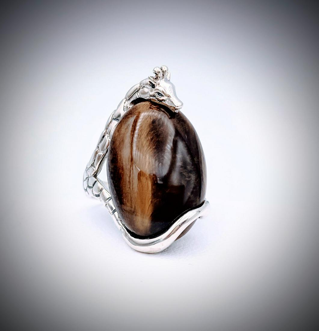 Sterling Silver Sz 7 Giraffe Design Tigers Eye Ring (1 of 3)