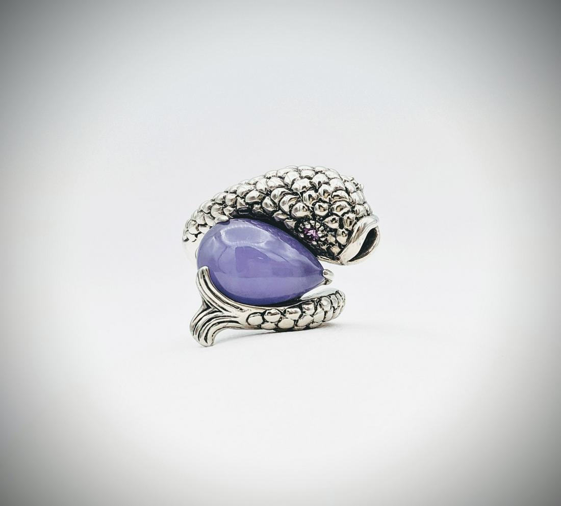 Sterling Silver Sz 7 Koifish Ring w Violet Jade & Pink (1 of 3)