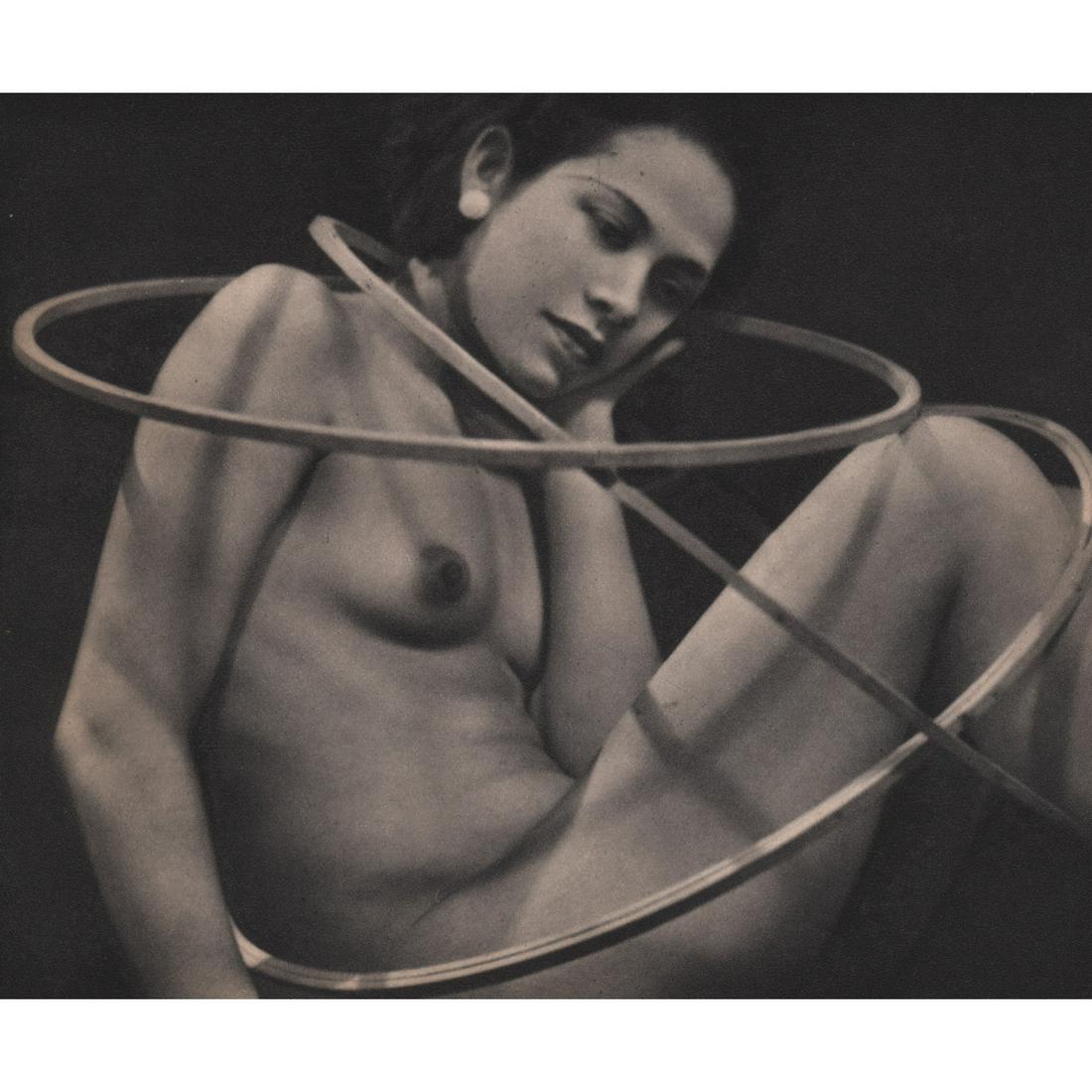 MAN RAY - Ada with Hoops - nude: Artist: MAN RAY Print Title: Ada with Hoops Medium: Sheet-fed Gravure Printing Date: 1930's Printed in France Image size approx: 5.25 x 6.25 inches Man Ray, original name Emmanuel Radnitzky, was born 