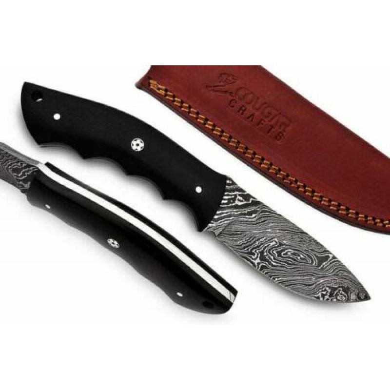 Damascus steel knife, leather sheath, micarta and (1 of 4)