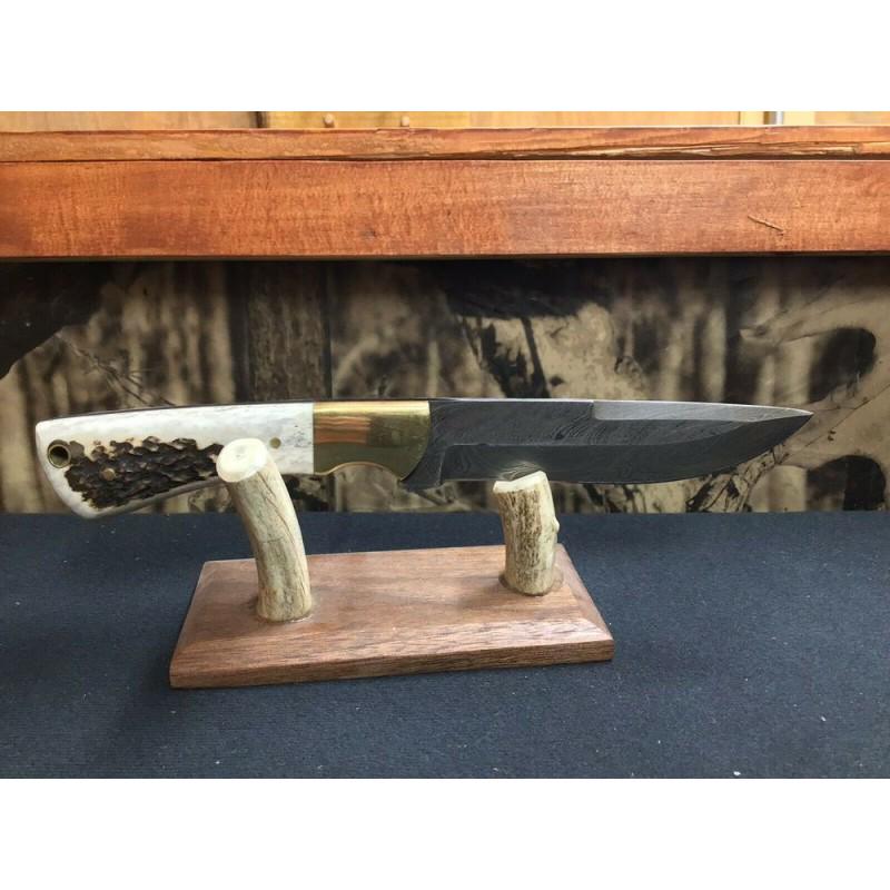 Damascus steel knife, leather sheath, stag handle, (1 of 4)