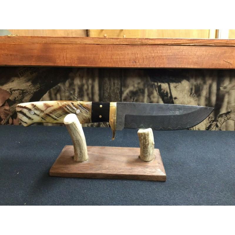 Damascus steel knife, leather sheath, buffalo horn and (1 of 4)