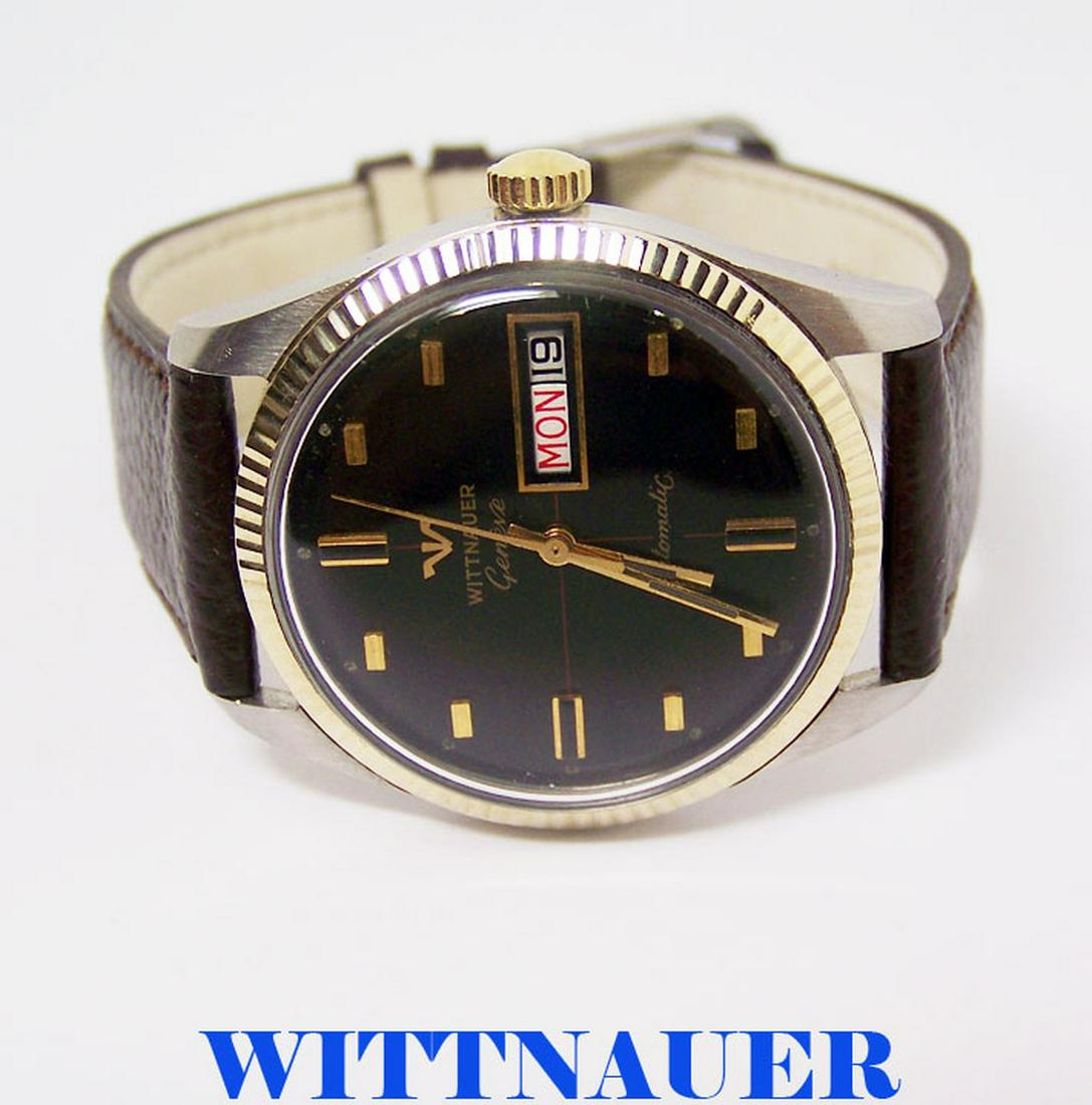 Vintage S/Steel & 10k WITTNAUER GENEVE Automatic Day: Description Vintage S/Steel & 10k WITTNAUER GENEVE Automatic Day Date Watch c.1970s* EXLNT? This Men’s Wittnauer watch is Swiss made.. Great present for someone you love or yourself! Great present f