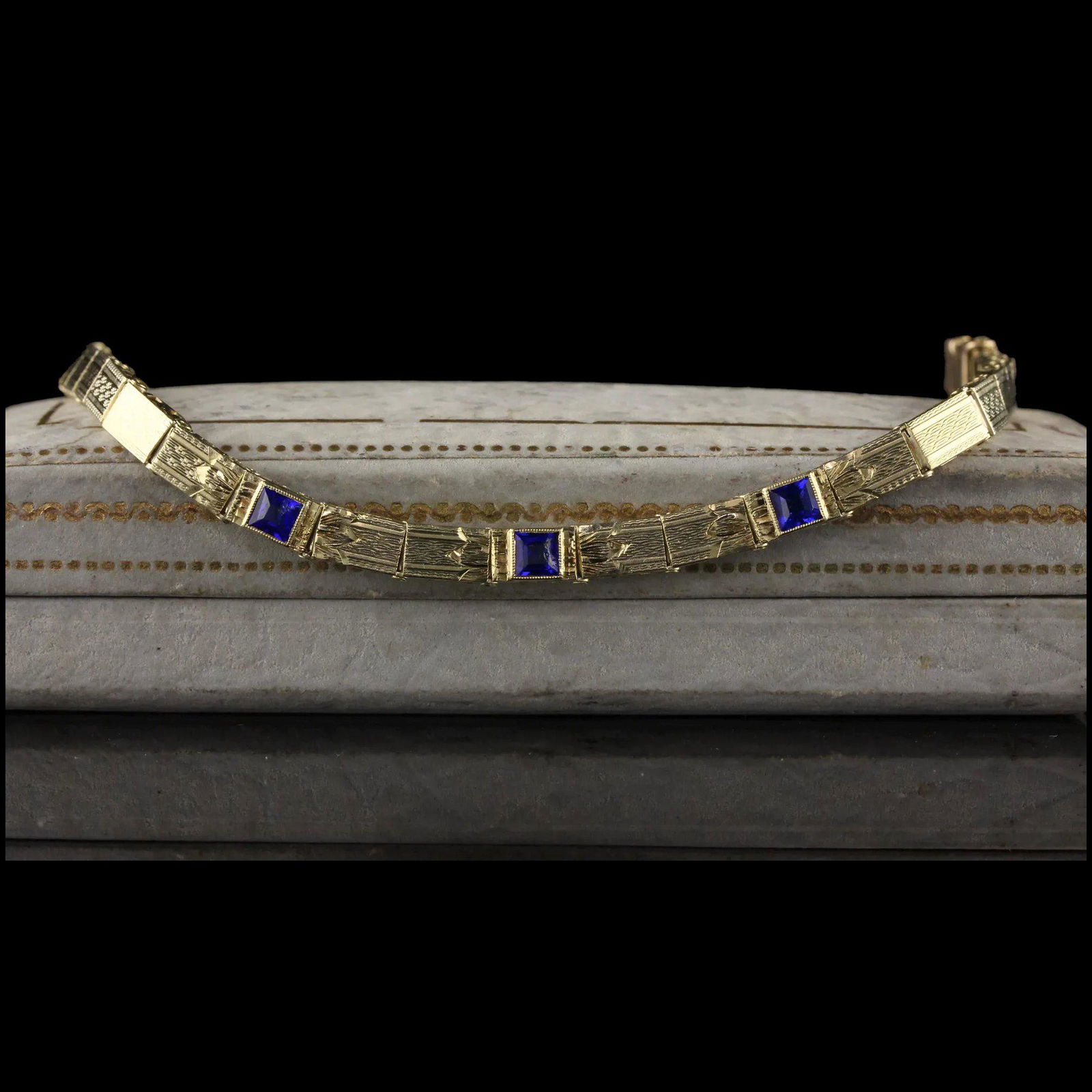 Antique Art Deco 14K Yellow Gold Sapphire Bracelet (1 of 9)