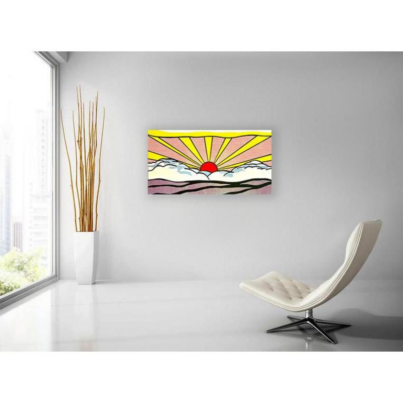 20,3" ROY LICHTENSTEIN painting, Mixed media printed on: ROY LICHTENSTEIN (1923-1997) Ready to be hang on the wall. Canvas on the wooden frame. Medium: printed on canvas panel Diagonal: 20,3" or 51,5 cm. Size: 17,7" x 9,8" (in) or 45 x 25 cm. Date: c. 1993-