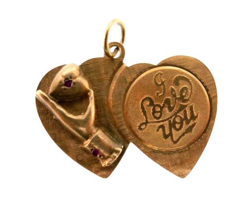 RETRO 14k Yellow Gold & Ruby I Love You Charm Circa (1 of 3)