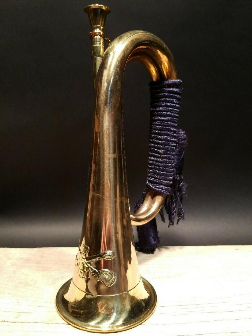 Civil War 7th Calvary Brass Bugle Horn: 11 3/8" long This reproduction all solid brass very clean buthandmade to look like an original...will surely make you wonder its age. it is possible for some to have a minor tarnish from maker and or 