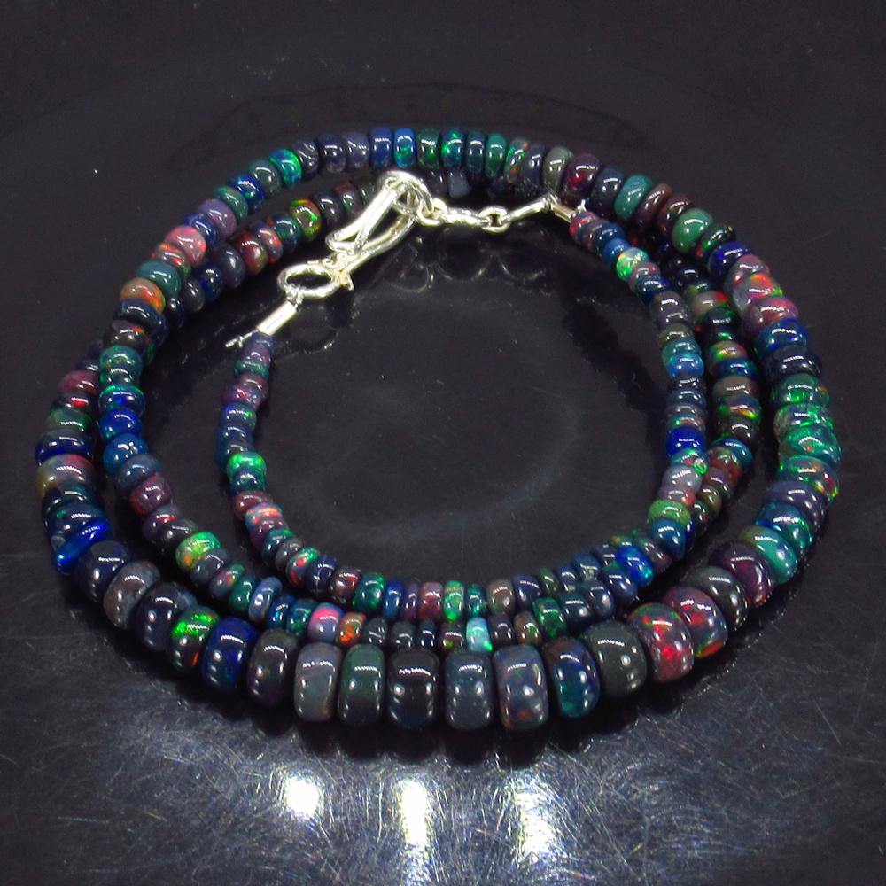 38.93 Ct 925 Silver 201 Black Fire Opal Beads Necklace (1 of 3)