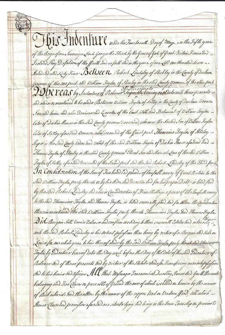 1765 English Indenture Red Wax Seal (1 of 2)