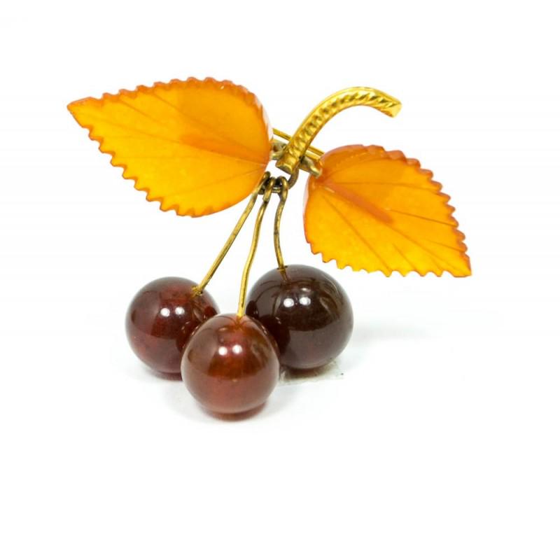 100% natural Baltic amber brooch vintage berries brown (1 of 12)