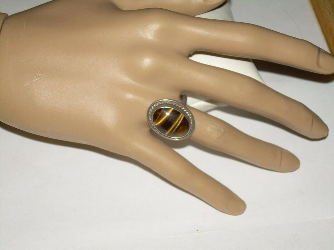 Vintage Sterling Tiger Eye Ring, Size 8, Marked 925, (1 of 12)