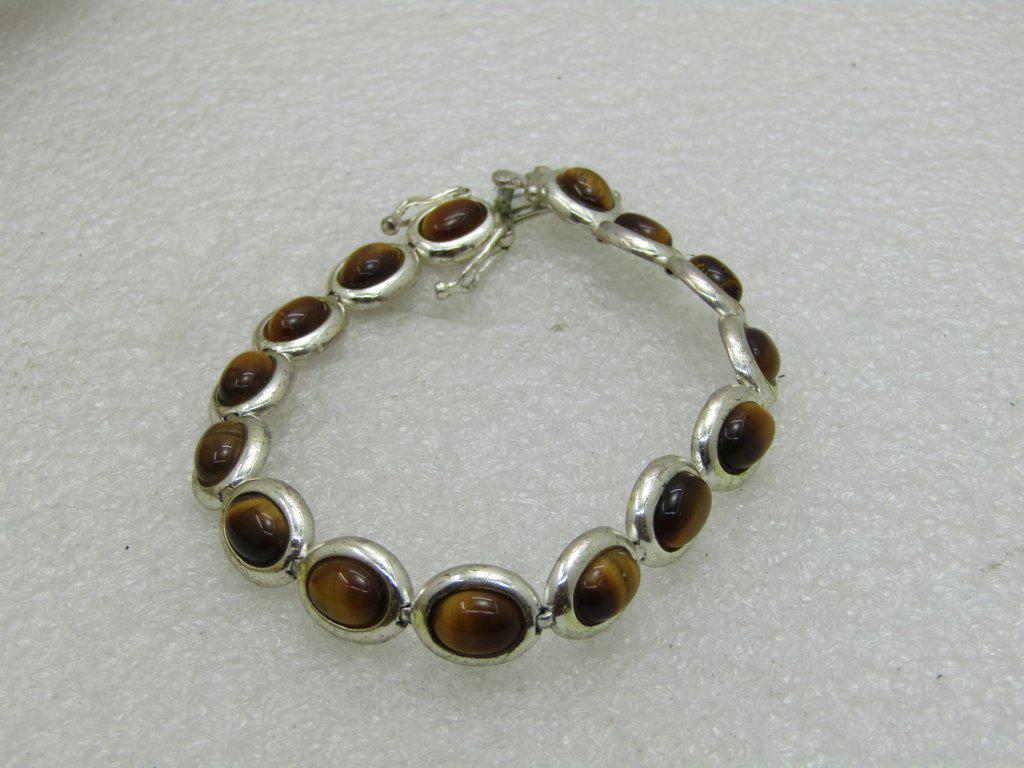 Sterling Silver Tiger's Eye Bracelet, 7.25", 9mm Wide, (1 of 6)