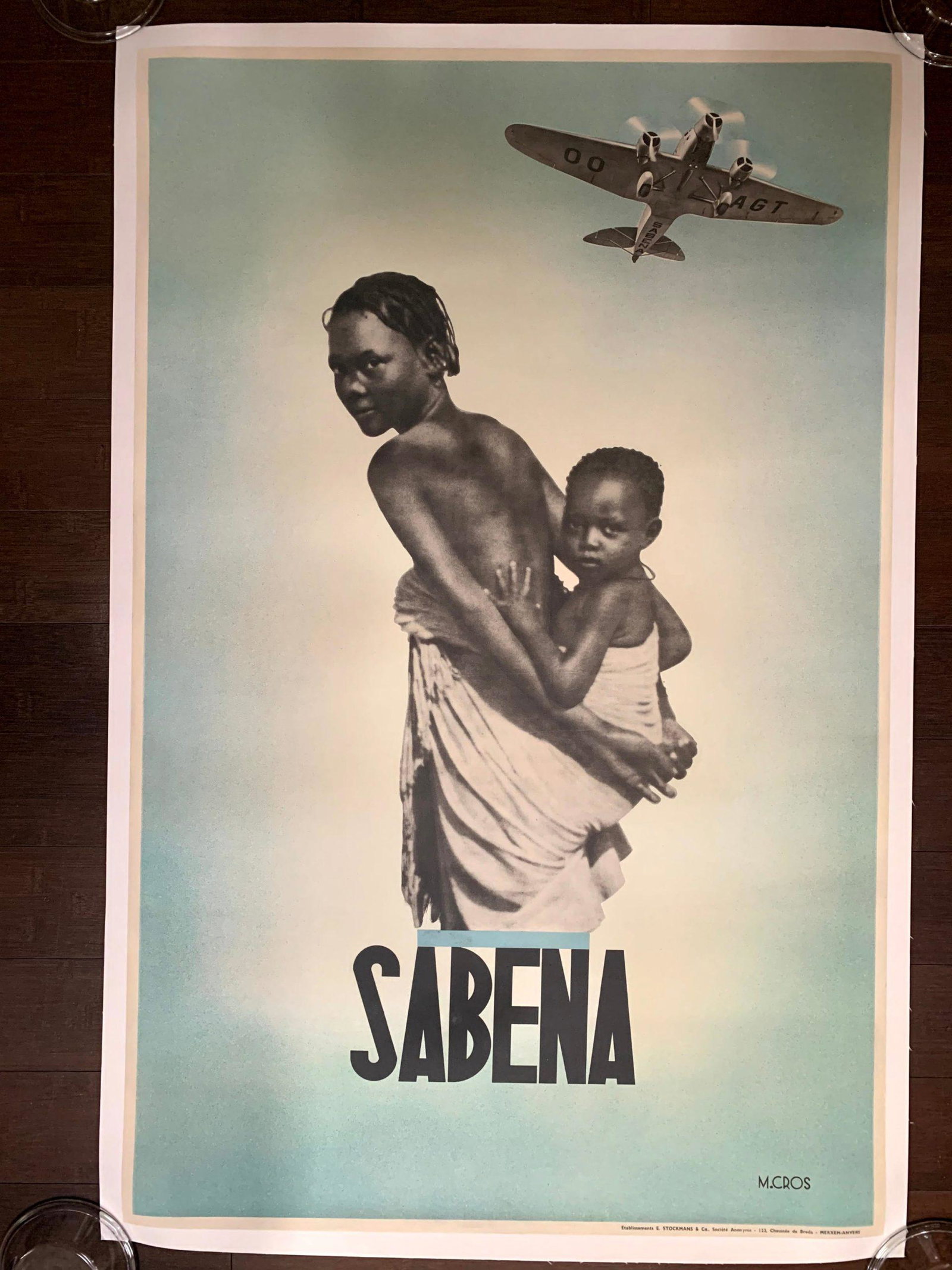 Sabena Air Congo Travel (1937) 25" x 39" Belgian Travel: Sabena Air Congo Travel (1937) 25" x 39" Belgian Travel Poster LB Condition: EXC Reserve: $356.00 Shipping: Domestic: Flat-rate of $22.00 to anywhere within the contiguous U.S. International: Foreign 