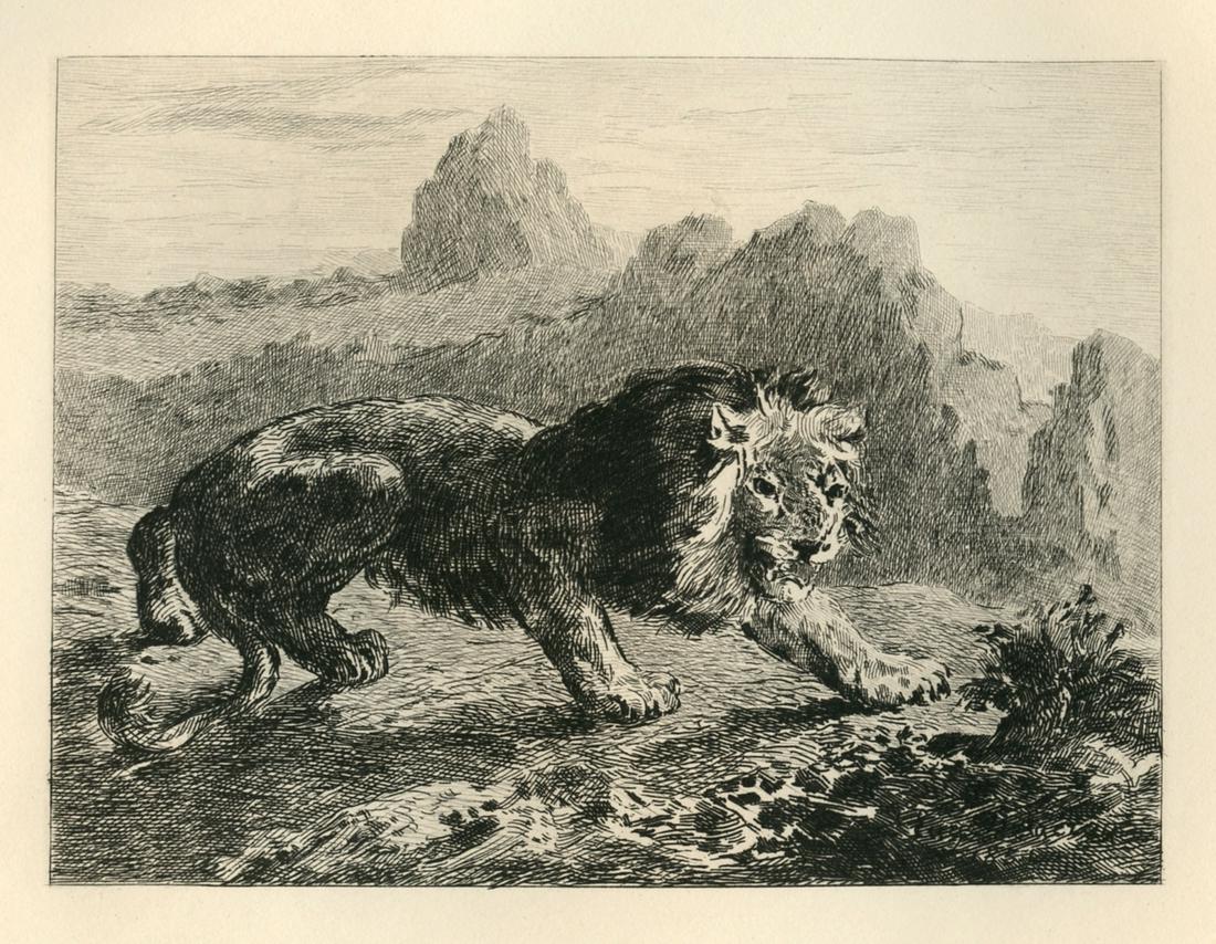 Eugene Delacroix etching "Lion attaque" (1 of 2)