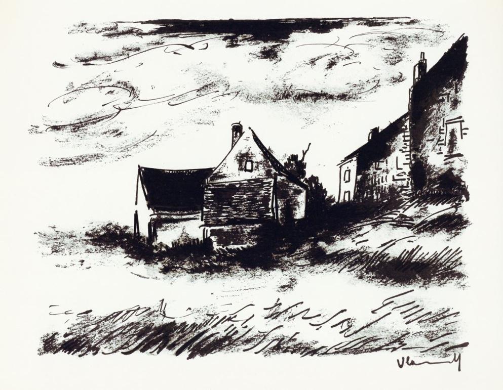 Maurice de Vlaminck original lithograph "Potiniere at: Medium: original lithograph. Printed in Paris in 1958 by the legendary Mourlot atelier, and published by Andre Sauret in an edition of 2000. Size: 9 1/2 x 12 1/4 inches (total sheet). Signed in the st