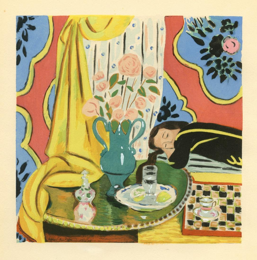 Henri Matisse "Harmonie jaune" pochoir, 1929: Medium: pochoir (after the painting). A fine impression on wove paper with bold, rich color. Printed in 1929 and published in Paris by Editions Chroniques du Jour in an edition of 650. Image size: 6 3