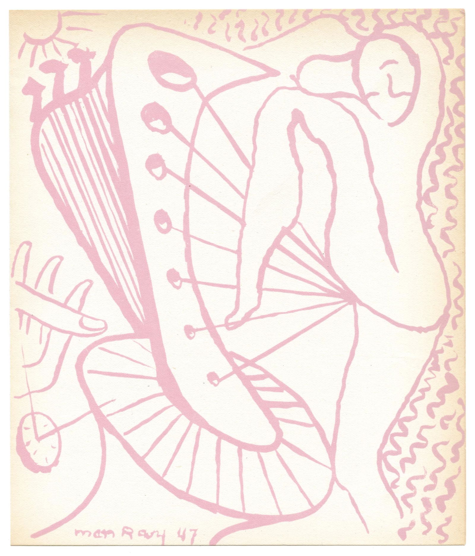 Man Ray original lithograph: Medium: original lithograph. Printed in Paris by Mourlot and published by Pierre à Feu and Maeght Editeur for the Marcel Duchamp / André Breton project Surréalisme en 1947. Issued in a limited edit