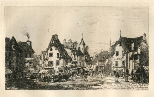 Maxime Lalanne "Cusset, Excursion de Vichy" original: Medium: original etching. This impression on Arches laid paper was printed in 1880 for Philip Gilbert Hamerton's very scarce "Etching and Etchers", issued in an edition of 1000. Plate size: 5 3/4 x 8