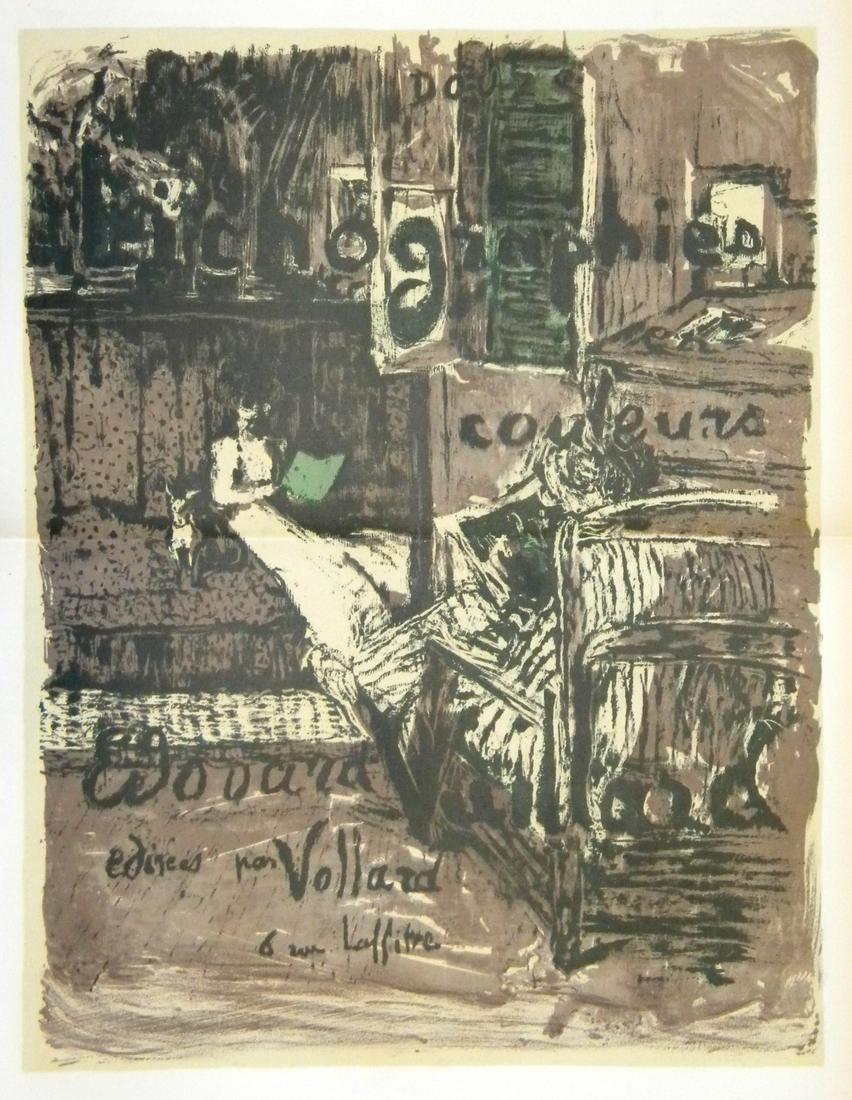 Edouard Vuillard lithograph "Couverture de l'Album": Medium: multi-stone color lithograph (after the original Edouard Vuillard lithograph). This is a fine impression on Renage wove paper, printed in Paris in 1948 by the legendary Mourlot atelier, in an 