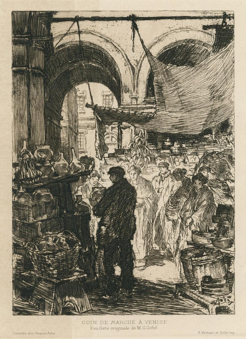 Georges Gobo original etching "Coin de marche a Venise" (1 of 2)
