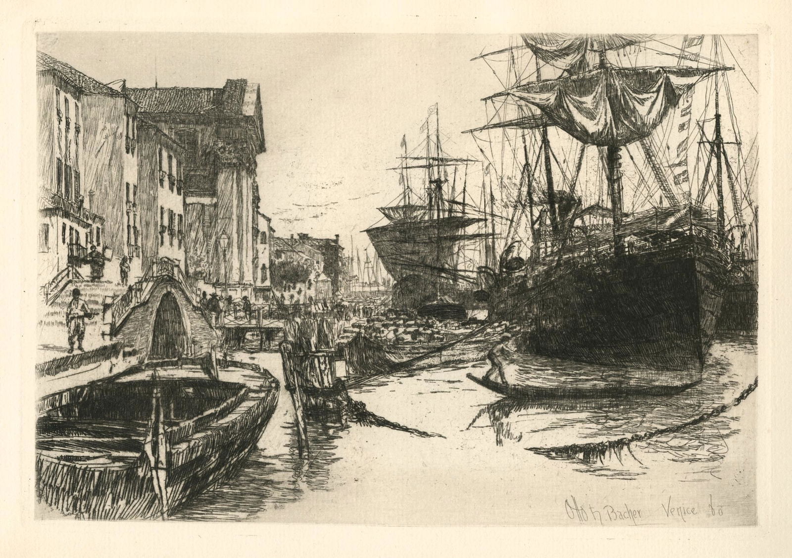 Otto Henry Bacher original etching "View in Venice" (1 of 1)