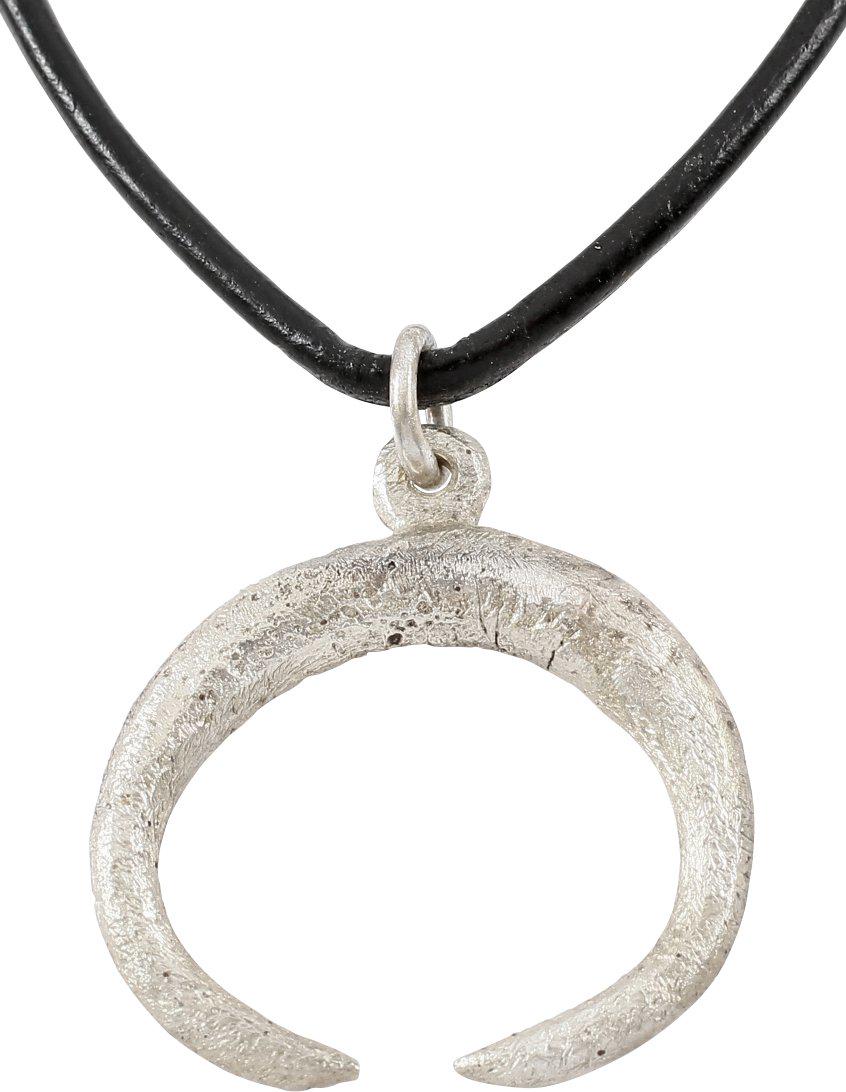 VIKING LUNAR PENDANT NECKLACE C.900-1000 AD JEWELRY: Large, about 1 width. As expert navigators, the constellations signified mystery and power to Vikings. The Moon was personified as Mani, brother to Sol the Sun, and is abundantly represented in Norse 