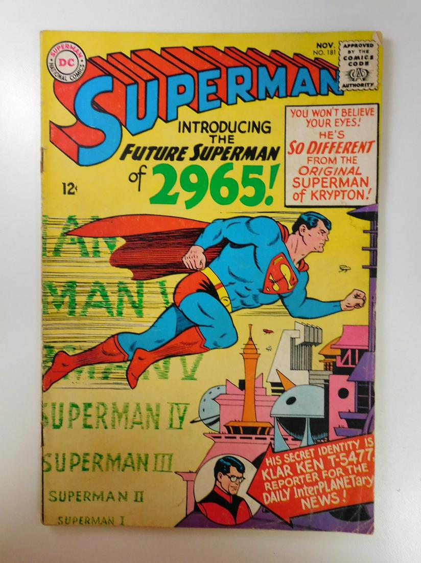 Superman #181: No Reserve! Superman #181. VG Shipping: Individual Comics: Flat-rate of $9.99 (1-8 comics) or $19.99 (9+ comics) to anywhere within the contiguous U.S. International: Foreign shipping rates are determ