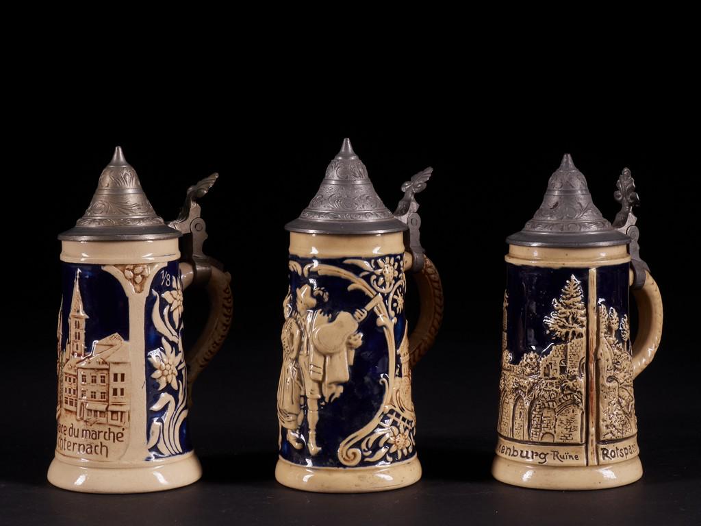 Set of 3 beautiful vintage beer mugs with metal lids (1 of 20)