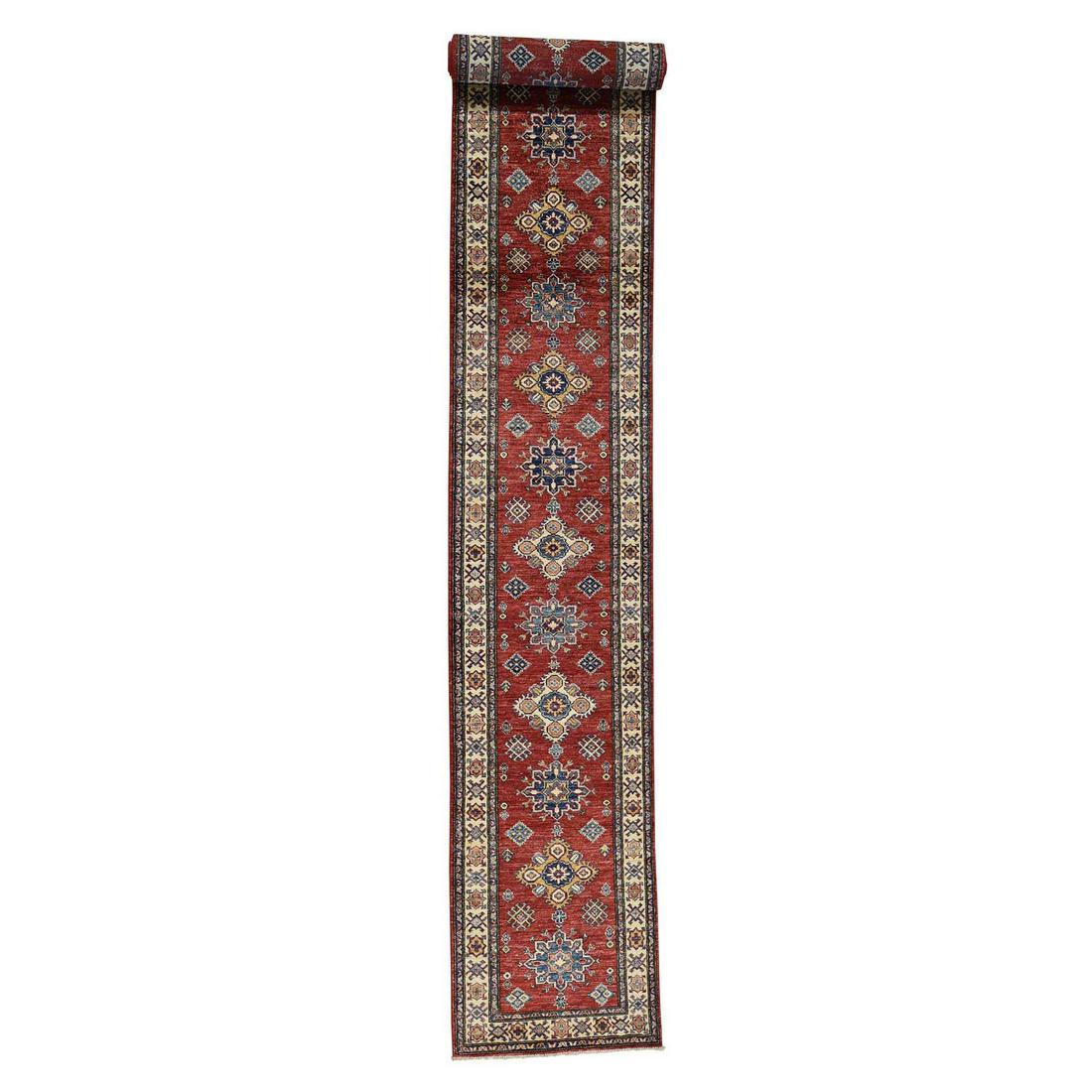 Hand-Knotted Pure Wool Red Super Kazak XL Runner Rug (1 of 12)