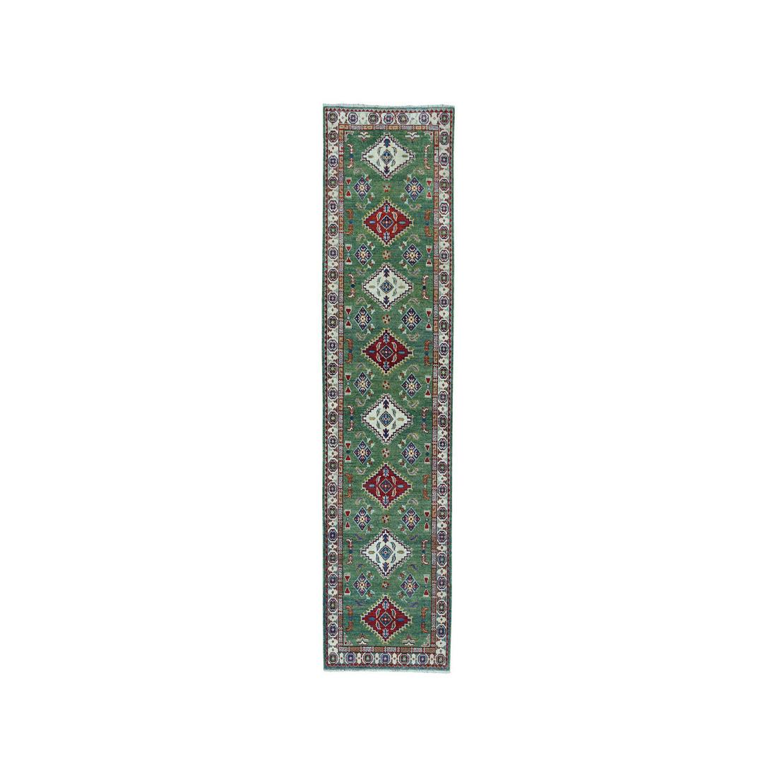 Green Geometric Design Kazak Pure Wool Hand-Knotted (1 of 6)