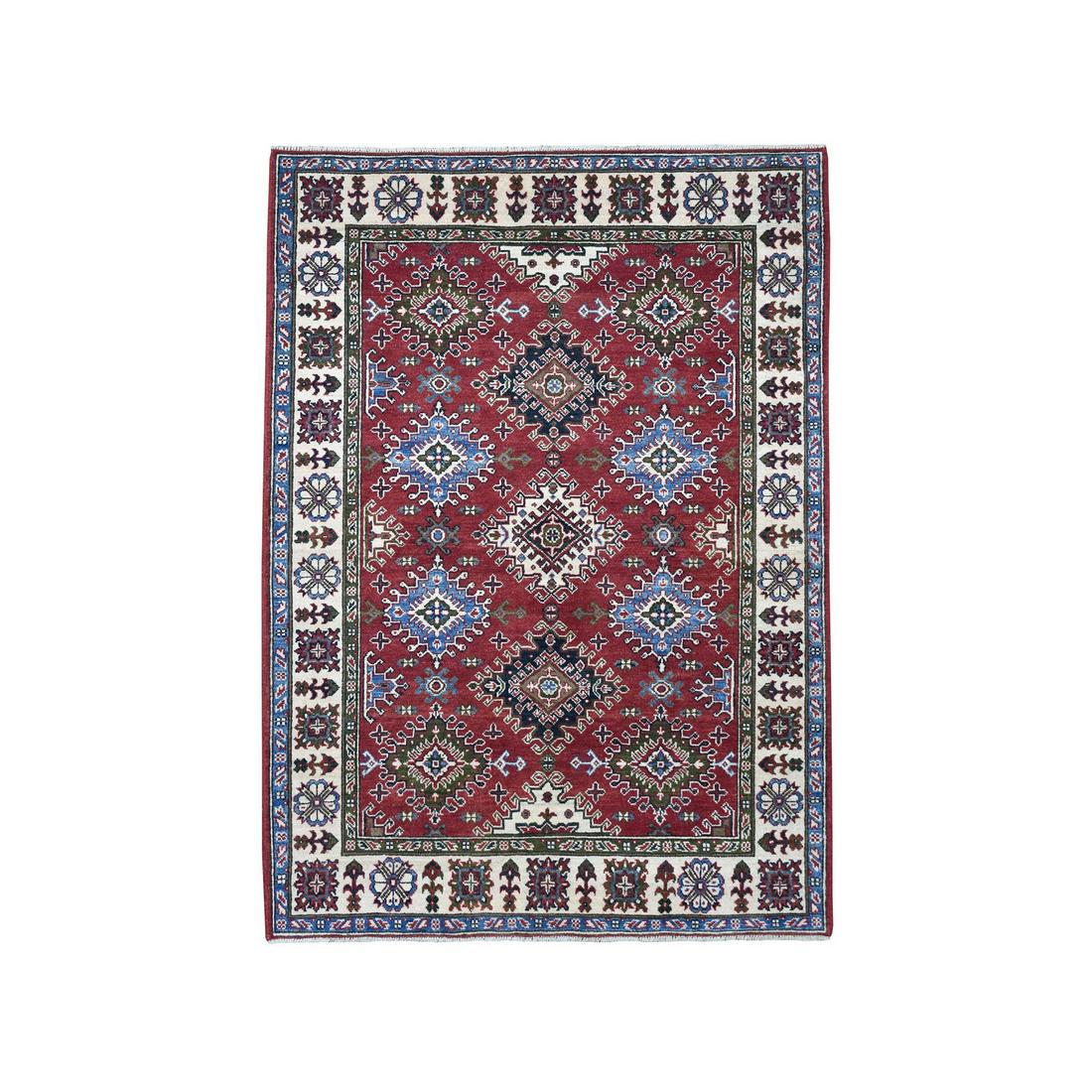 Red Geometric Design Kazak Pure Wool Hand-Knotted (1 of 6)