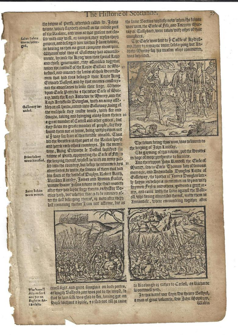1577 Holinshed Woodcut Leaf Battle (1 of 2)
