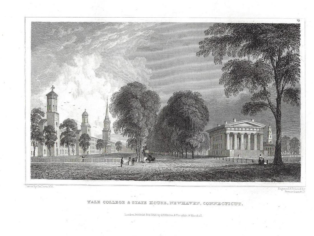 1831 Engraving of Yale College and State House (1 of 2)
