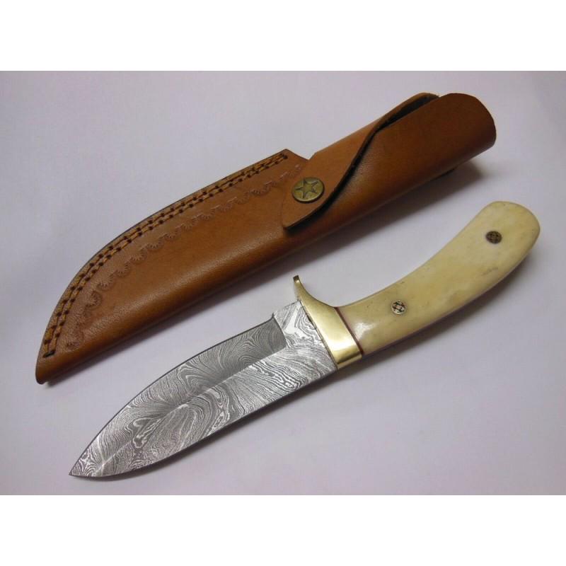 Damascus steel knife, vintage knife, hunting knife,: Knife "Elephant" made of damask steel. Handle – bone, scabbard - leather. Damascus knives are very durable, look great and keep sharpness perfectly. Damascus steel has high quality contents to give 