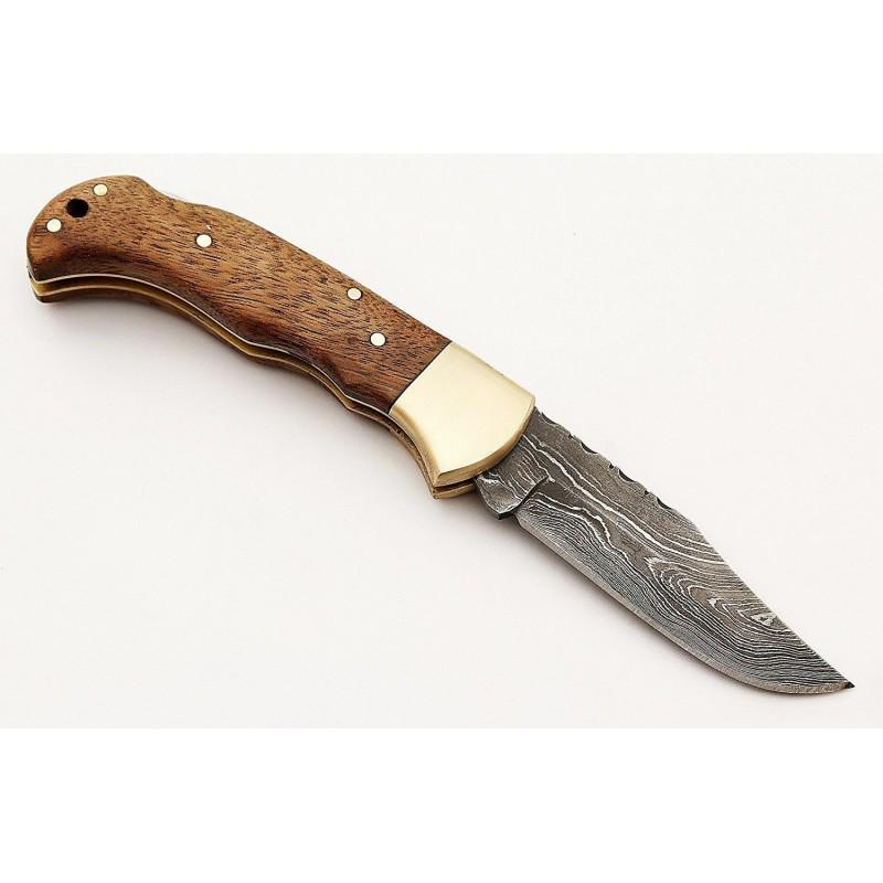 Damascus steel knife, walnut wood, brass, bolster: Knife "Gerbil" made of damascus steel. Handle - walnut wood, brass, bolster and scabbard - genuine leather. Damascus knives are very durable, look great and keep sharpness perfectly. Damascus steel ha
