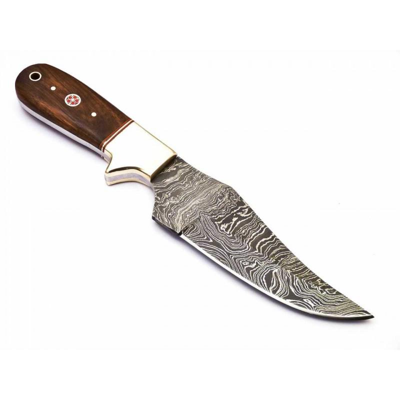 Damascus steel knife, rose wood and brass handle,: Knife "Pintail" made of damascus steel. Handle - rose wood and brass and scabbard - genuine cowhide leather. Damascus knives are very durable, look great and keep sharpness perfectly. Damascus steel h