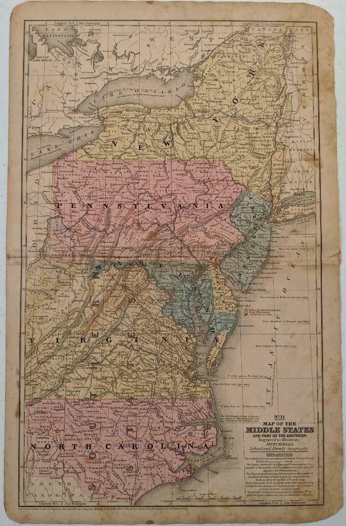 1852 Hand Tinted Old Antique Map - 89700083 1 X 
