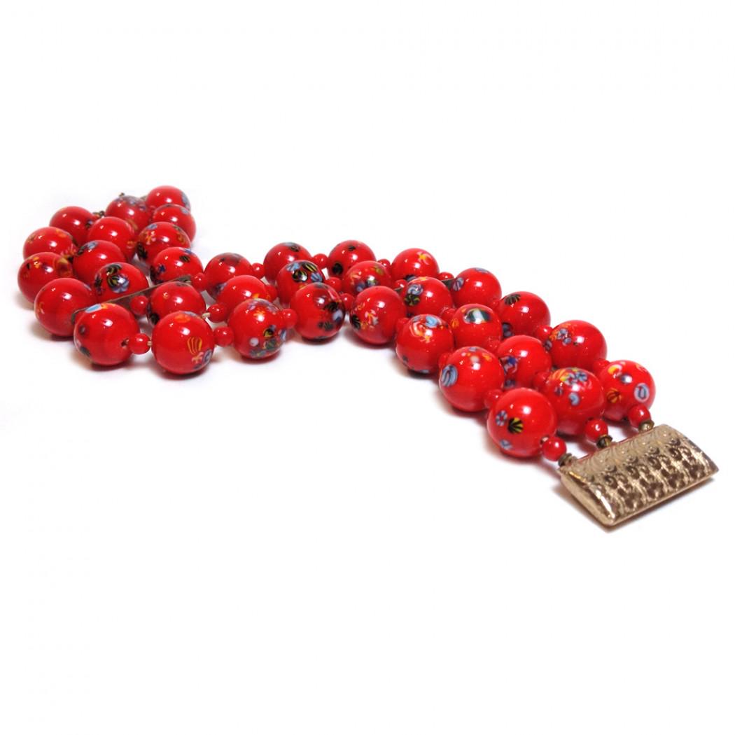 Red Art Glass Triple-Strand Bracelet (1 of 2)