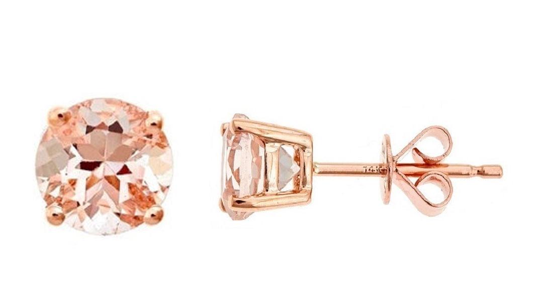 14K Rose Gold Morganite Earrings: Title: 14K Rose Gold Morganite Earrings Metal Purity: 14K Rose Gold Metal Weight: 1.2 Gemstones: Morganite Carat Weights: 2.6 Size/Dimensions: 7MM Diamond Clarity: I1-I2 Additional Information: Reserv