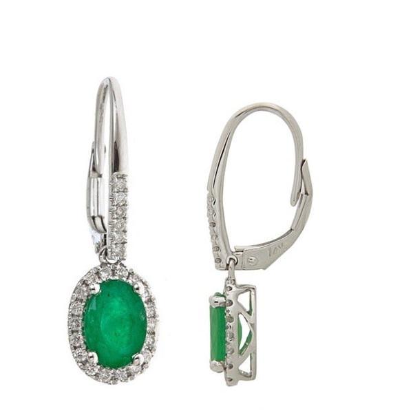 14K White Gold Emerald & Diamond Earrings (1 of 1)