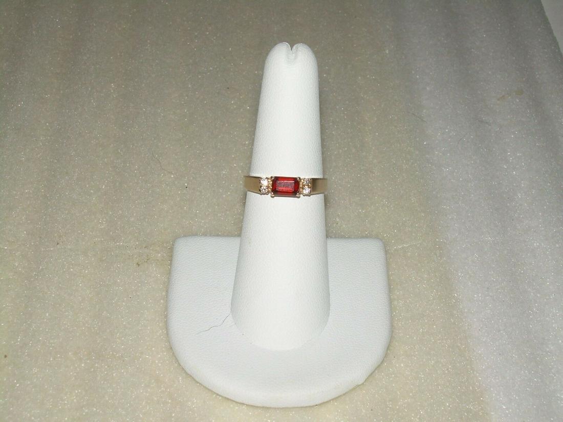 14Kt Tourmaline And Diamond Ring - Vintage - Size 6.5,: Vintage 14kt yellow gold rectangular red tourmaline rubelite and diamond ring. There are 2 diamonds which are prong set on each side of the tourmaline stone. The tourmaline stone is also prong set. Th