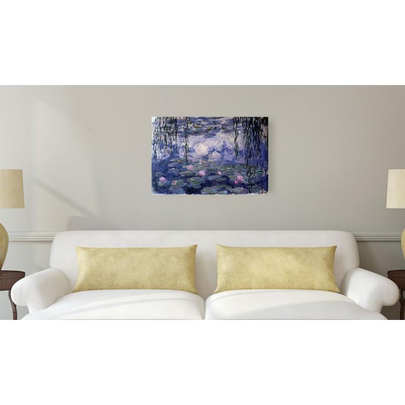 14,2" CLAUDE MONET Water lilies painting, Mixed media: CLAUDE MONET (1840 – 1926) Ready to be hang on the wall. Canvas on the wooden frame. Medium: printed on canvas panel Diagonal: 14,2" or 36 cm. Size: 7,9" x 11,8" (in) or 20 x 30 cm. Date: c. 1919. w