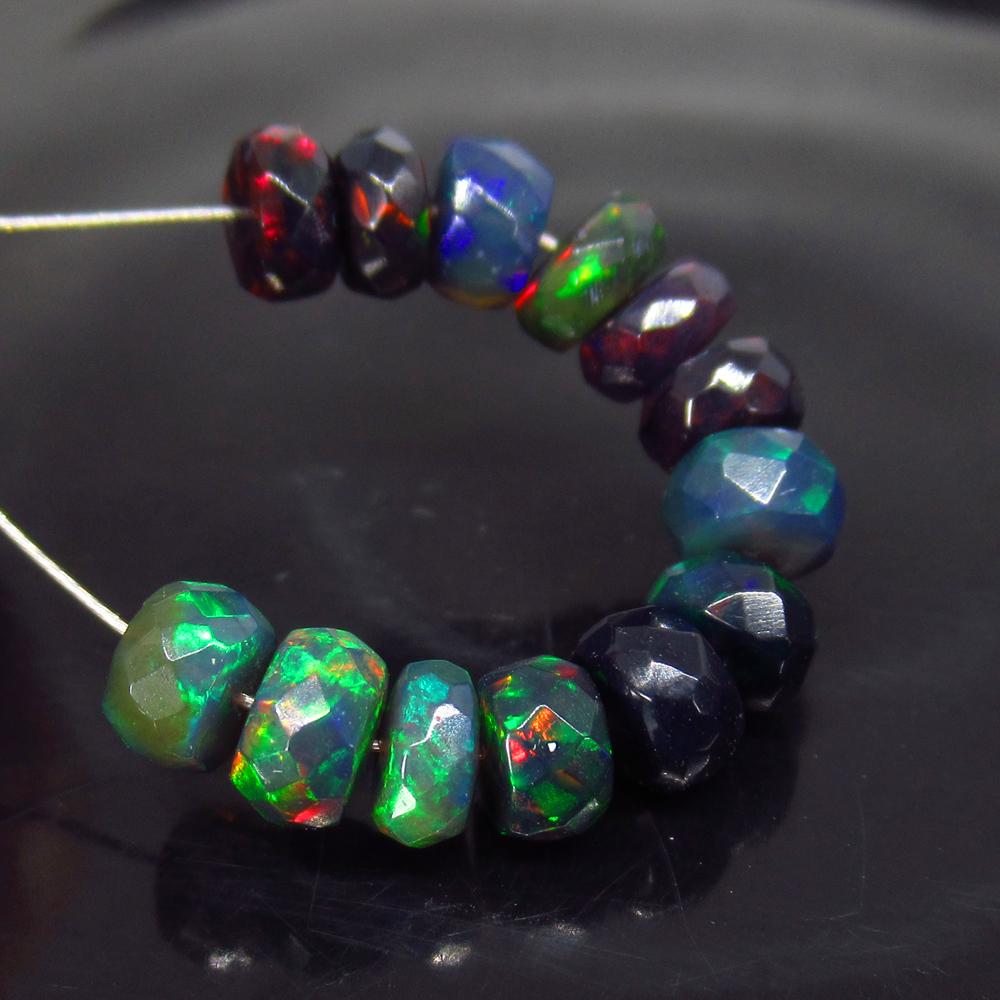 4.90 Ct Natural 13 Drilled Faceted Black Fire Opal (1 of 2)